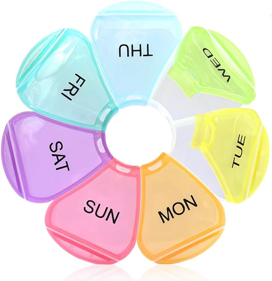 Weekly Pill Organizer 7 Day, Large Daily Pill Cases, Pill Box, Pill Holder, Pill Dispenser, Travel Pill Organizer for Vitamins, Fish Oils, Supplements (Colorful)