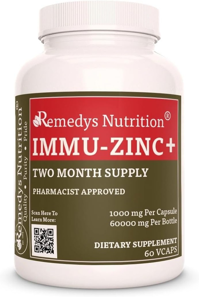 Remedy's Nutrition Immu-Zinc + | 1,000 mg, 60 Vegan Capsules Dietary Supplement | Two Month Supply | Also Contains Elderberry, Licorice & Oregano