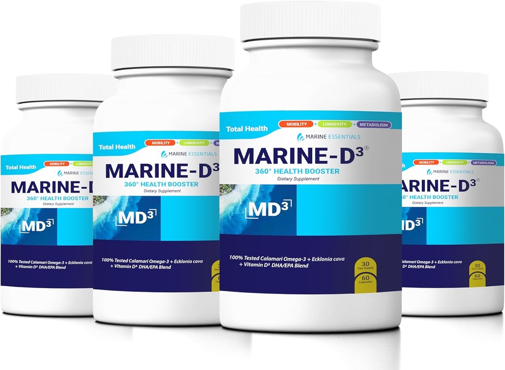 Marine D3 Omega 3 Calamari Ecklonia Cava DHA (4 Bottles - 240 Capsules)