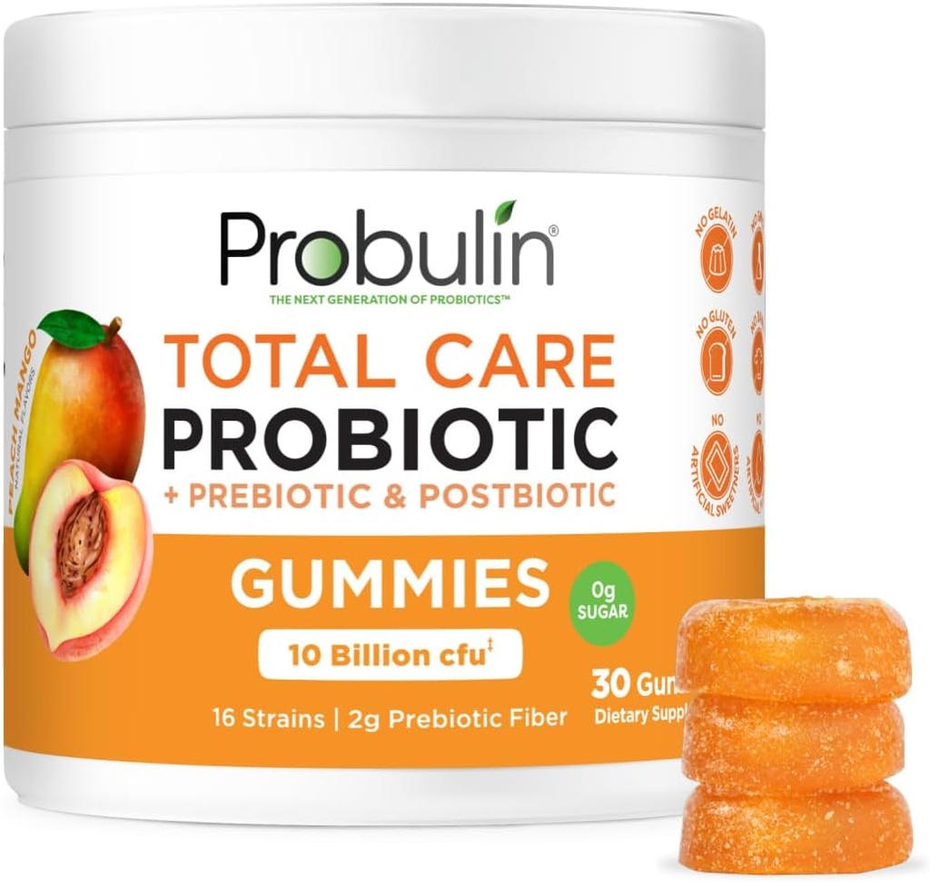 Total Care Probiotic + Prebiotic + Postbiotic Gummies - Peach Mango 30ct