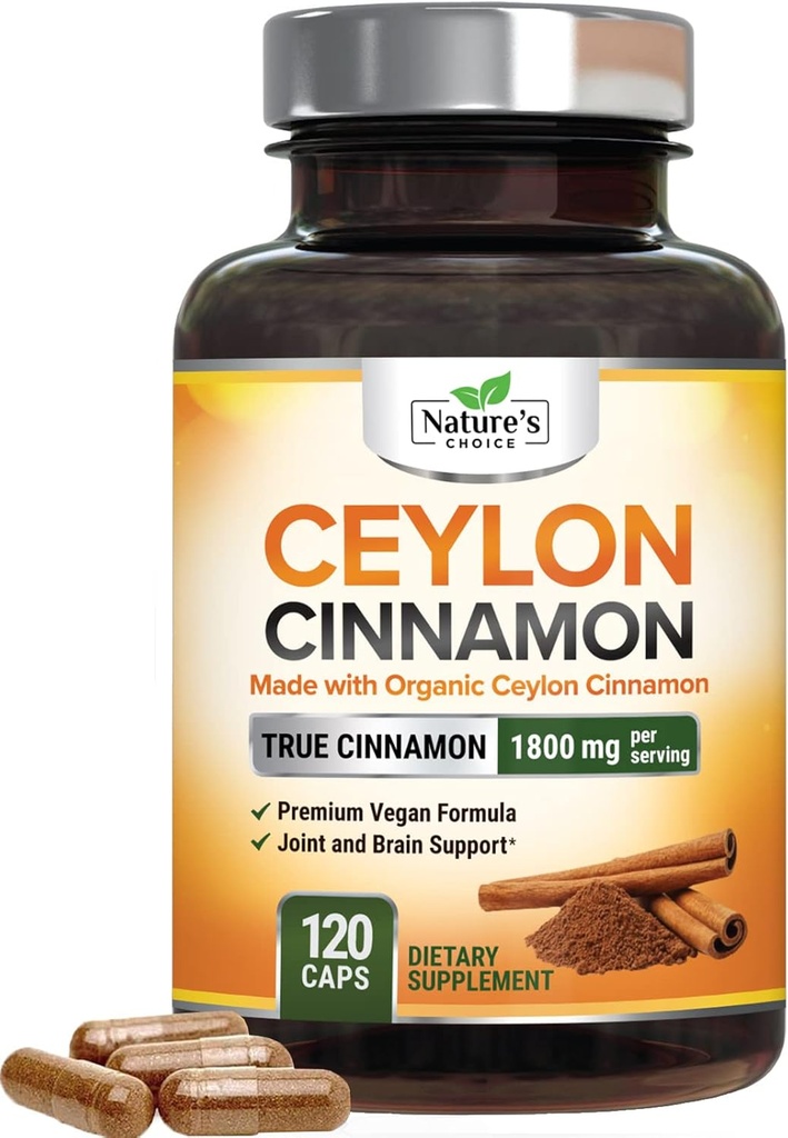 Ceylon Cinnamon Capsules 1800mg - Certified Organic Cinnamon, Bottled in USA, & Pure Extra Strength Ceylon Cinnamon Supplement, Antioxidant Pills, Non-GMO & Gluten Free, Sugar Free - 120 Capsules