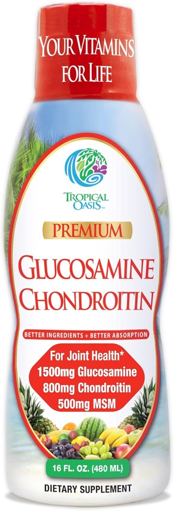 Tropical Oasis–Premium Liquid Glucosamine Chondroitin & MSM- Liquid Joint Support Formula 1500mg Glucosamine, 800mg Chondroitin, & 500mg MSM - 16 Fl Oz