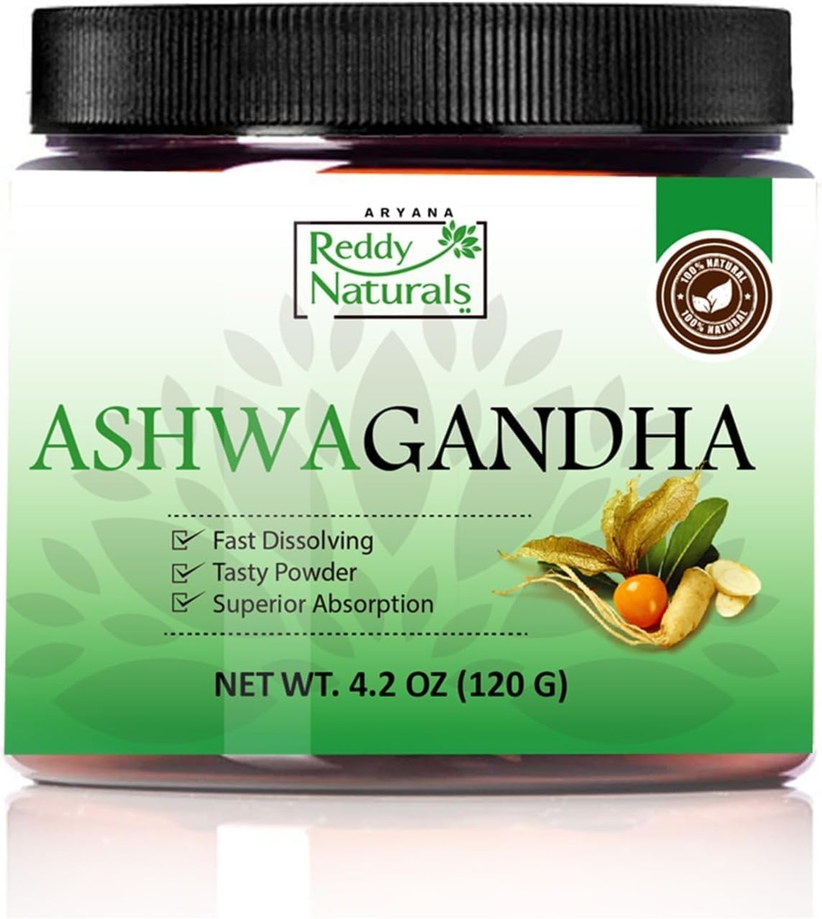 Reddy Naturals Aryana Pure Organic Ashwagandha Powder - High-Potency Root Extract with 10% Withanolides - Natural Orange Flavor for Stress & Energy Support - 4.2 OZ (120g)