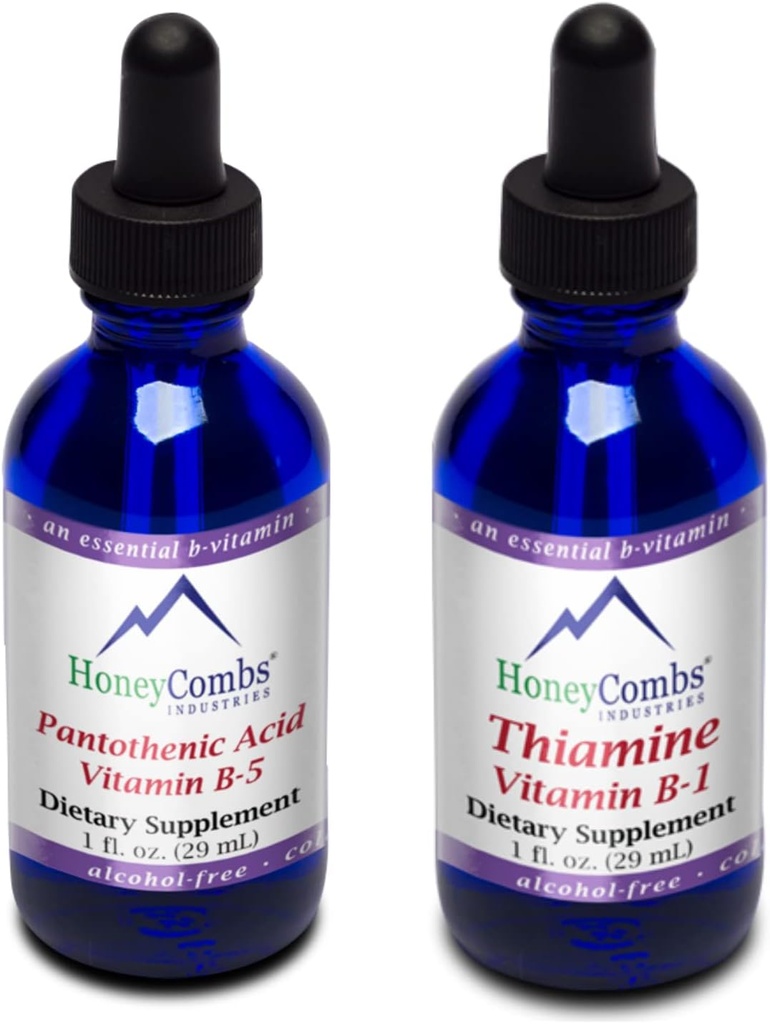 HoneyCombs Vitamin B1 (Thiamine) Drops - 1 Fl Oz + Vitamin B5 (Pantothenic Acid) Drops - 1 Fl Oz