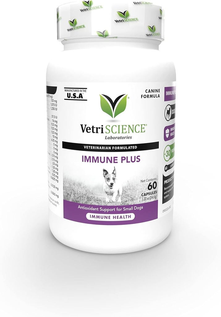 VetriScience Immunity Health Easy-Open Capsules, Immune Plus Supplement for Small Breed Dogs, Cell Advance Immune and Allergy Support with Antioxidants, Hypoallergenic Formula, 120 Count