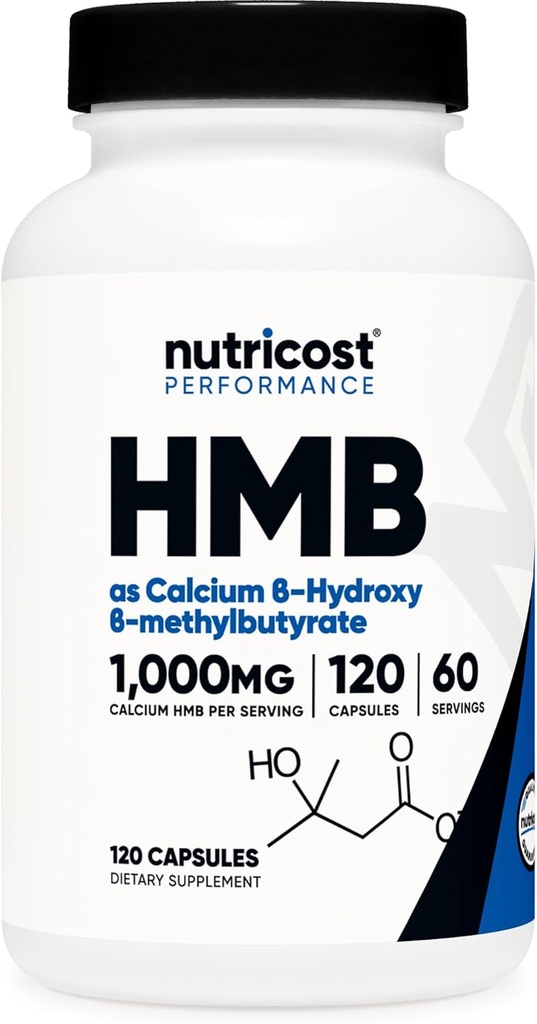 Nutricost HMB (Beta-Hydroxy Beta-Methylbutyrate) 1000mg (120 Capsules) - 500mg Per Capsule, 60 Servings - Gluten Free and Non-GMO