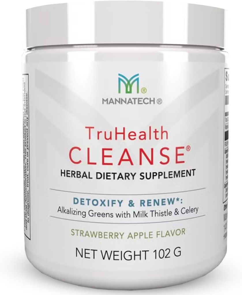 Prebiotic Fiber & Digestive Enzymes Powder Drink Mix - with Alkalizing Greens & Vitamin B6 - Supports Digestion, Cellular Health - Strawberry Apple Flavor - Mannatech TruHealth Cleanse 102g