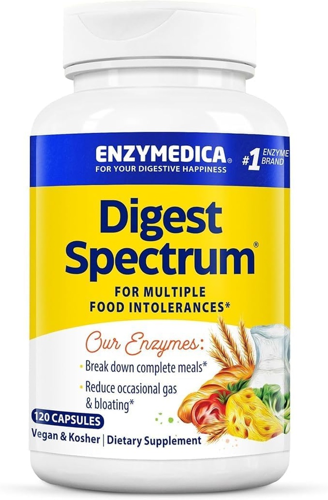 Enzymedica Digest Spectrum, Advanced Digestive Enzymes for Women and Men, Supports Digestion and Multiple Food Intolerances, Fast-Acting Formula for Gas and Bloating Relief