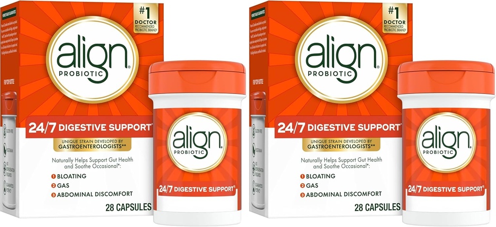 Align Probiotics, Probiotic Supplement for Daily Digestive Health, 28 Capsules, #1 Recommended Probiotic by Gastroenterologists (Packaging May Vary) (Pack of 2)
