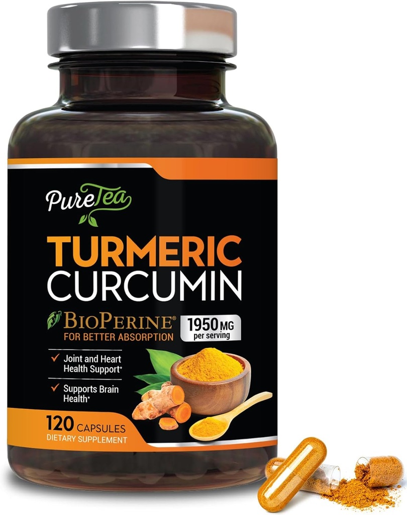 Turmeric Curcumin Supplement with BioPerine 1950mg, 95% Standardized Curcuminoids - Black Pepper for Advanced Absorption, Herbal Joint Support Complex, Nature's Tumeric Extract Non-GMO - 120 Capsules