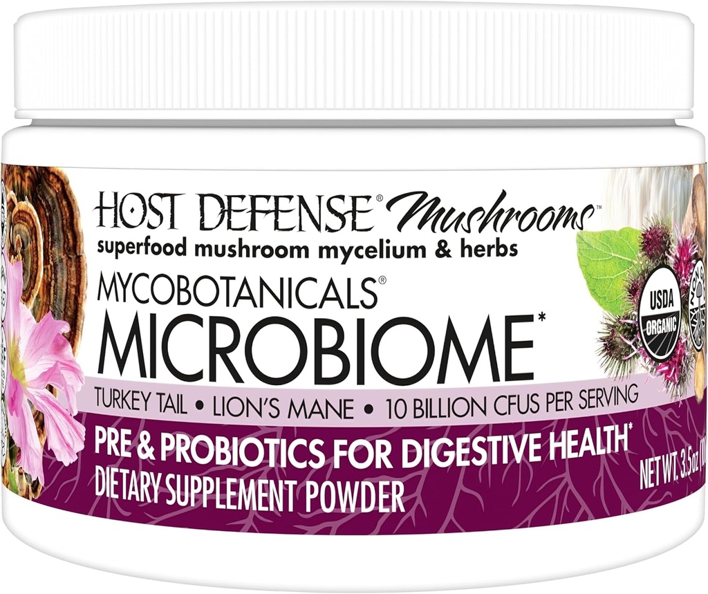 Host Defense MycoBotanicals Microbiome* Powder - Digestive & Immune Health Support Supplement - Gut Health Supplement with Turkey Tail, Lion's Mane & Reishi - 3.5 oz (33 Servings)*