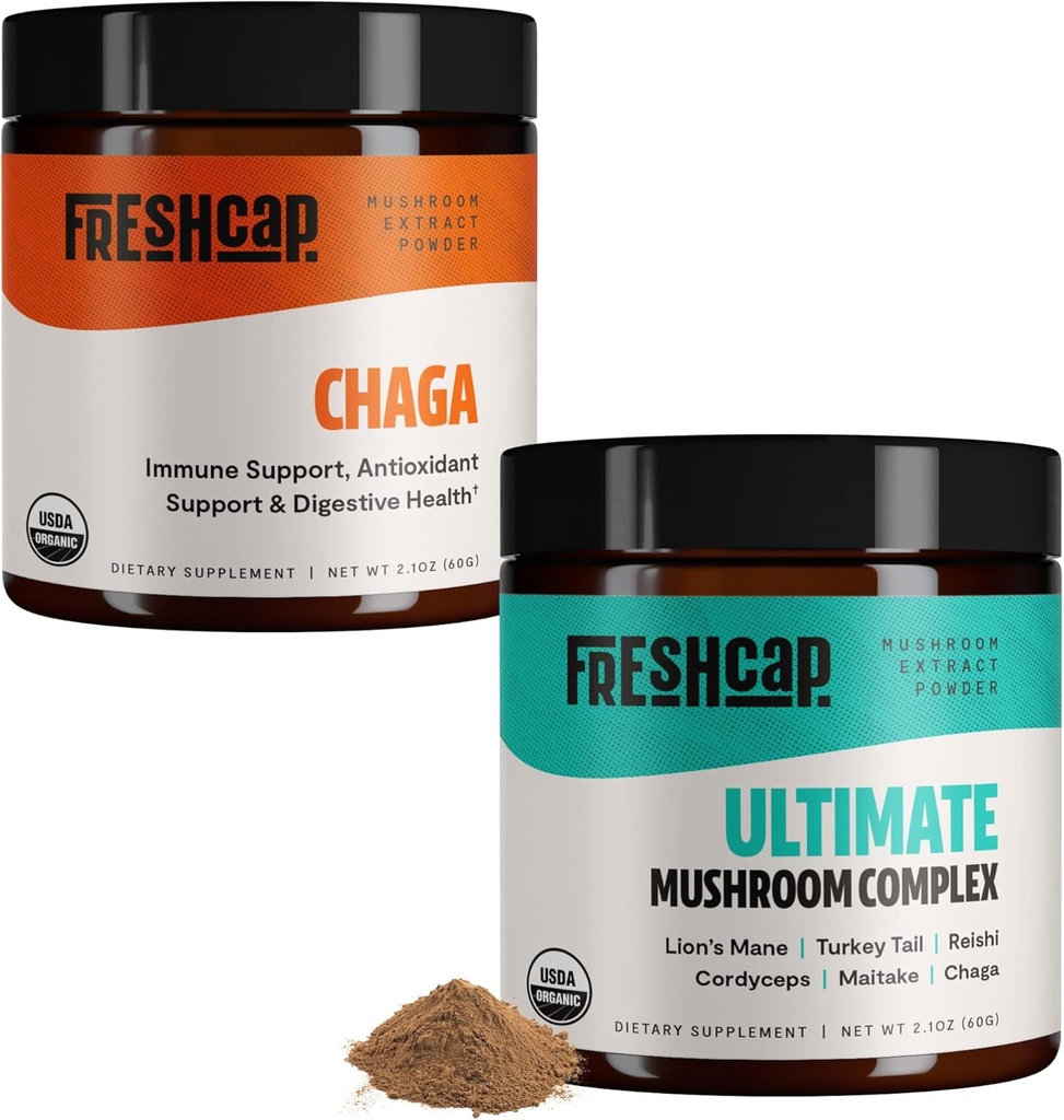 FreshCap Mushrooms Antioxidant Bundle (Chaga Mushroom Powder and Ultimate Mushroom Complex Powder)