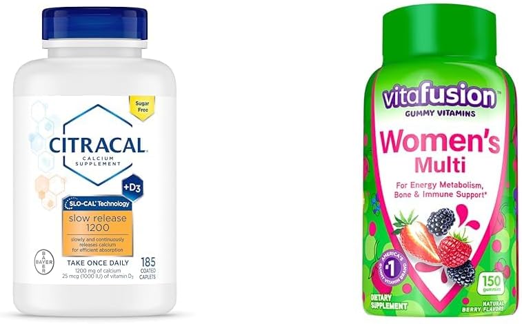 CITRACAL Slow Release 1200, 1200 mg Calcium Citrate and Calcium Carbonate Blend & Vitafusion Womens Multivitamin Gummies, Berry Flavored Daily Vitamins