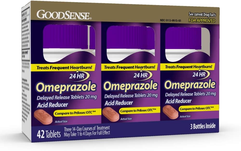 GoodSense Omeprazole Delayed Release Tablets 20 mg, Stomach Acid Reducer for Frequent Heartburn Treatment, 42 Count