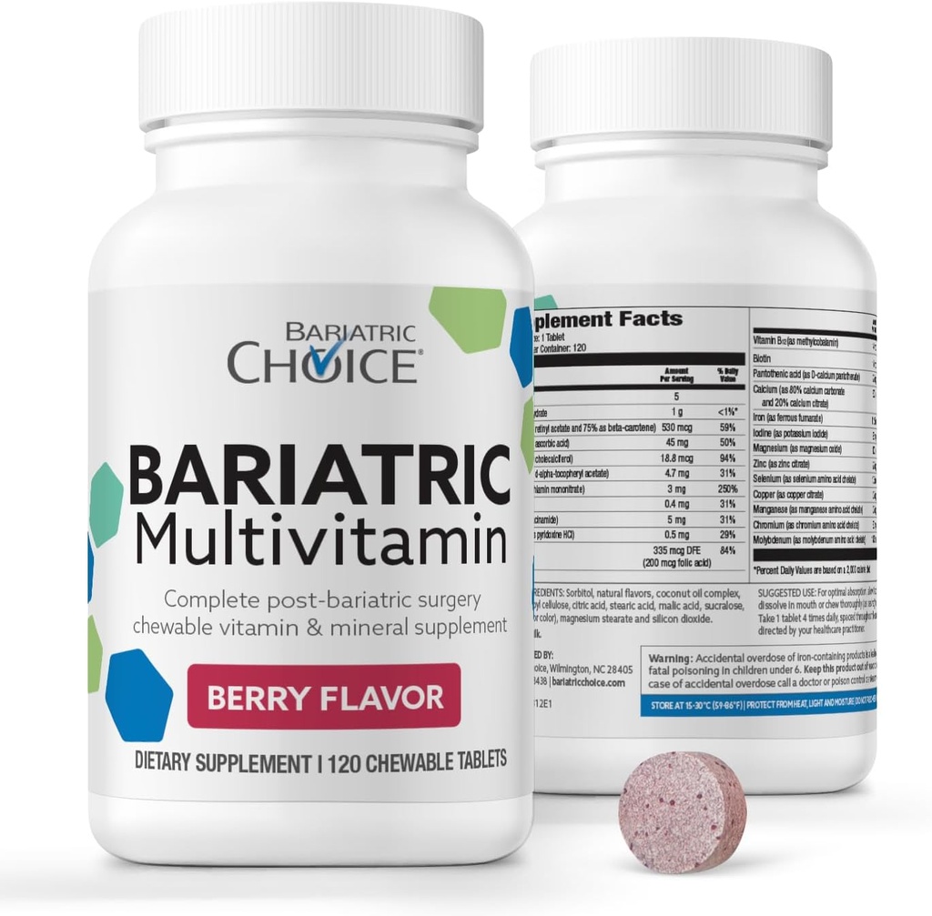 Bariatric Choice My Bariatric Chewable Multivitamin with Iron & 300mg Calcium, Berry (120ct)