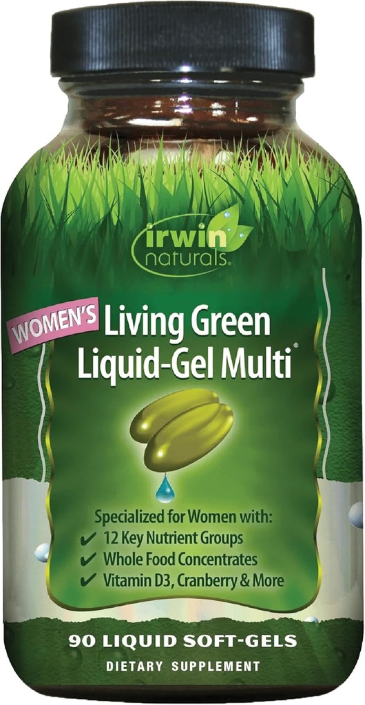 Irwin Naturals Women’s Living Green Liquid-Gel Multi – Whole Food Women’s Multivitamin with 70 Nutrients, Omega Oils & Greens Blend – Liquid Soft-Gels with BioPerine for Absorption – 120 Softgels