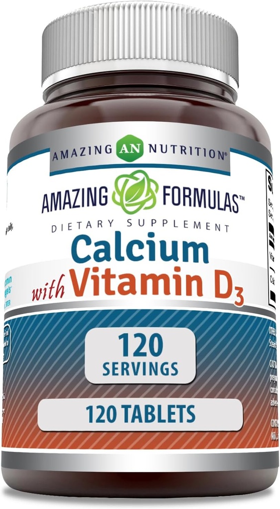 Amazing Formulas Calcium with Vitamin D3 Supplement | Tablets | Non-GMO | Gluten-Free | Made in USA (Pack of 1 | 120 Count)