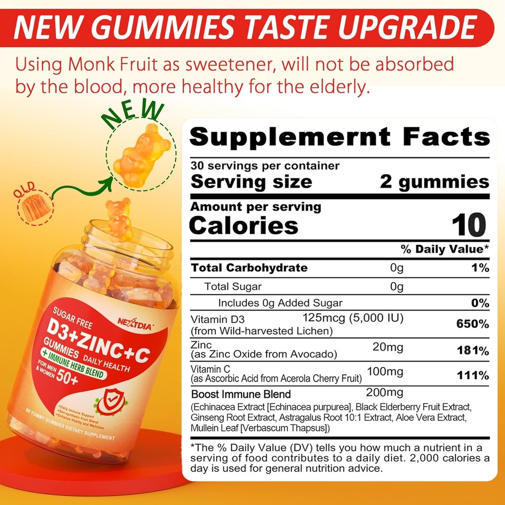 Sugar Free C + D3 + Zinc Immune Gummies + Sugar Free CoQ10 200mg Filled Gummies