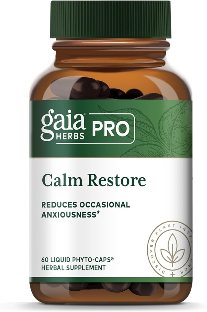 GAIA HERBS PRO Calm Restore - Nervous System Support Supplement* - Calm Support Supplement* with Skullcap, Chamomile, Holy Basil & Lavender - 60 Liquid Phyto-Caps (20 Servings)