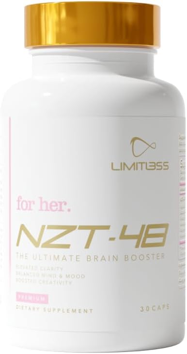 NZT-48 Premium Brain Booster for Her - Female Brain Booster - Brain Supplement for Memory + Focus + Natural Energy - Caffeinated, AcetvI-L-Carnitine, Vitamins B6 B12, 30 Servings