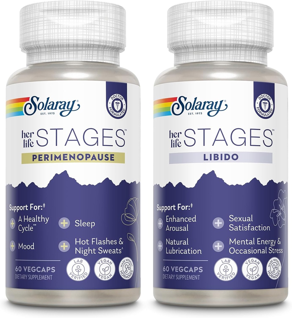 SOLARAY Perimenopause and Libido her Life Stages Bundle - Hot Flashes and Menopause Plus Natural Lubrication and Libido Support for Women - Made Without Hormones - 30 Servings