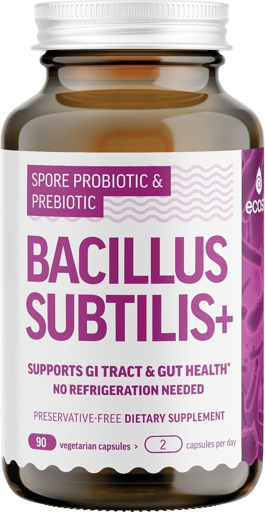 Bacillus Subtilis Spore Based Probiotic — High Potency Strain with Prebiotic for Balanced Belly | Daily Gut Health & Microbiome Support for Family | 6 Billion CFU Per Day | 90 Vegetarian Capsules