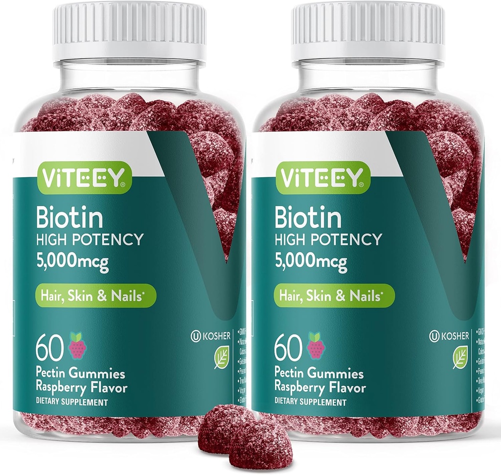 VITEEY Biotin Gummies for Hair Skin and Nails - Biotin for Hair Growth Gummies - 5000 mcg - Vegan, Gluten-Free, Non-GMO – 120 Count