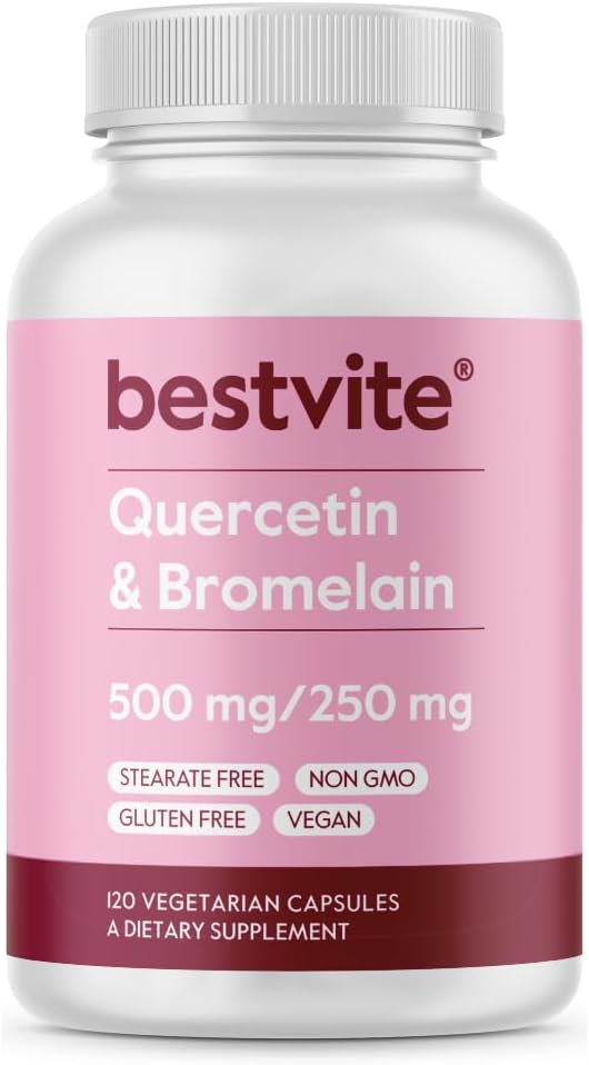 BESTVITE Quercetin with Bromelain 500mg/250mg (120 Vegetarian Capsules) - No Stearates - No Silicon Dioxide - Vegan - Non GMO - Gluten Free