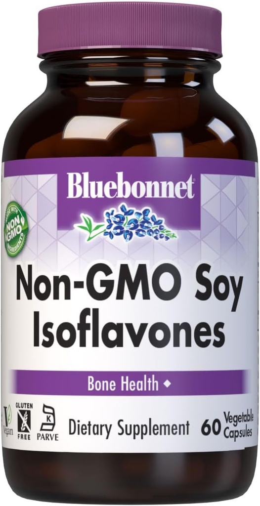 Bluebonnet Nutrition Non-GMO Soy Isoflavones, Bone Health*, Vegan, Kosher Parve, Gluten-Free, 60 Vegetable Capsules, 60 Servings
