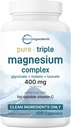 Micro Ingredients Pure Magnesium Complex, 300 Capsules | Triple Magnesium Glycinate, Malate, Taurate with Vitamin C | 100% Chelated | Supports Muscles, Nerves, & Energy | Only Active Ingredients