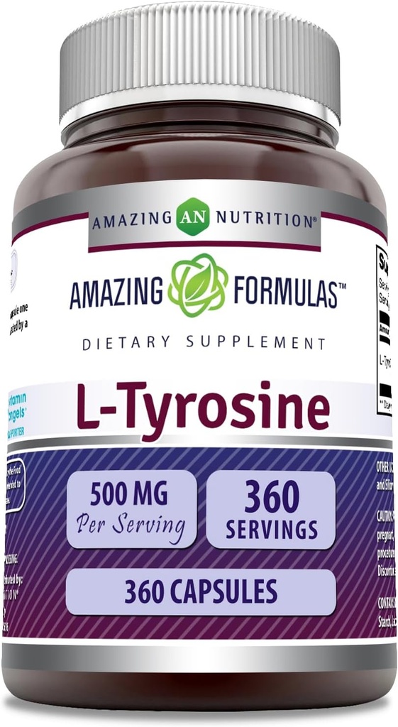 Amazing Formulas L-Tyrosine 500 mg Capsules | Amino Acid Supplement | Non-GMO | Gluten Free | Made in USA (360 Count)