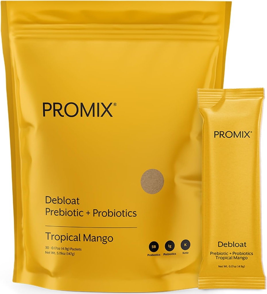 ProMix Nutrition Debloat Prebiotics and Probiotics Immune Support Supplement for Digestion, Cortisol Health, Gut Cleanse - Mango - 30 Servings (Pack of 30)