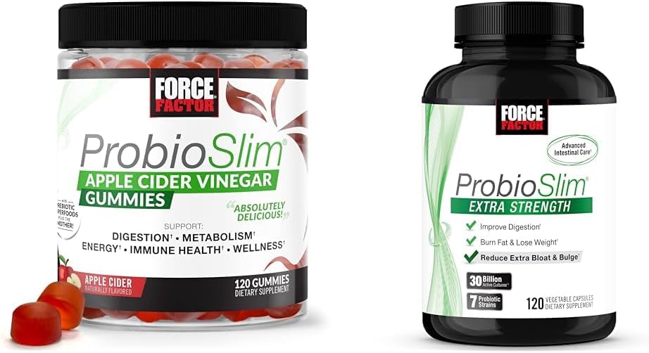 Force Factor ProbioSlim Apple Cider Vinegar Gummies with Organic, LactoSpore Probiotics & ProbioSlim Extra Strength Probiotic Supplement for Women and Men with 30 Billion CFUs