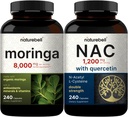 NatureBell Moringa Oleifera 8000mg Per Serving & NAC Supplement (N-Acetyl Cysteine) with Quercetin, 1,200mg Per Serving Bundle 2 Pack | Made with Organic Moringa Leaf Powder | Double Strength A