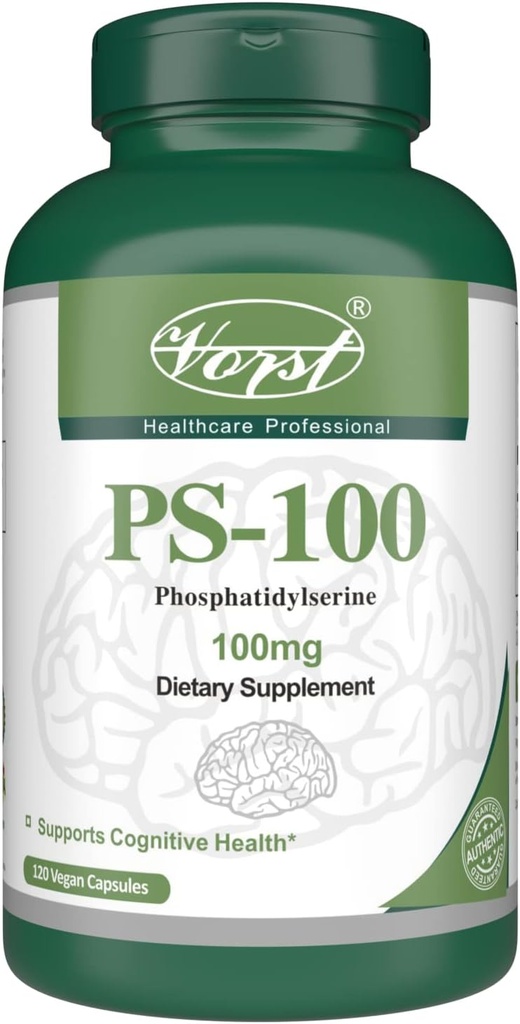 Phosphatidylserine 100mg 120 Vegan Capsules (PS-100) | Helps Cognitive Health, Focus and Concentration | Memory Support...