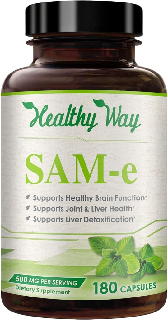 500mg SAM-e Supplement - High Strength 500mg S-Adenosyl-L-Methionine Capsules for Brain Liver and Mood Support - Non-GMO High Absorption Same Supplement (180 Capsules)