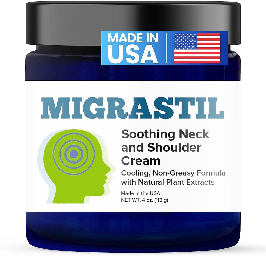 Basic Vigor Migrastil Soothing Neck & Shoulder Cream - Fast-Acting & Powerful - Non-Greasy Topical Cream (4 oz.) Made in The USA