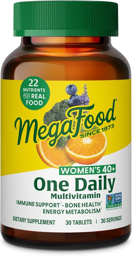 MegaFood Women's 40+ One Daily Multivitamin for Women - with Vitamin B12, B6, C, D, Zinc & Iron – Plus Real Food - Immune Support - Bone Health - Non-GMO - Vegetarian - 30 Tabs