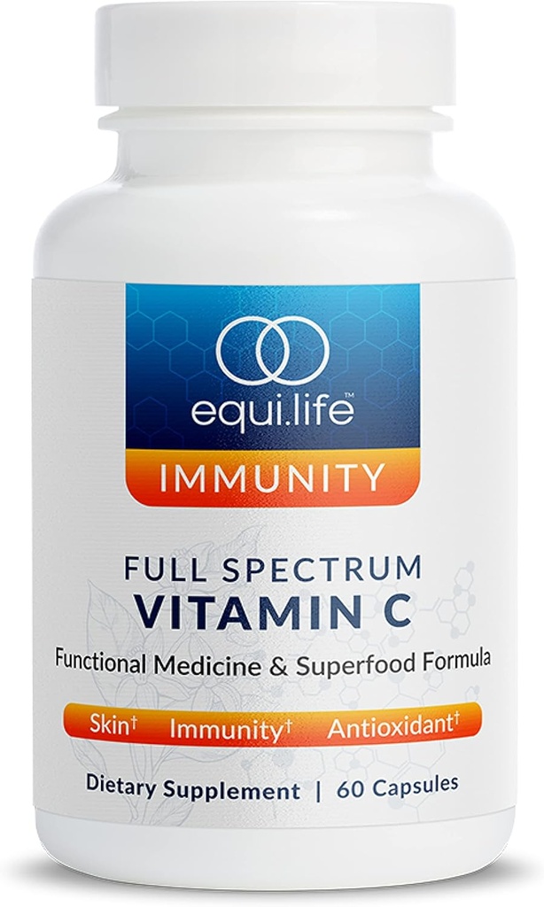 Equilife Full Spectrum Vitamin C Supplement with Quercetin, Hibiscus, and Rutin, Plant Based Antioxidant Formula, Gluten Free, Soy and Dairy Free, Non GMO, Easy to Use, 60 Capsules