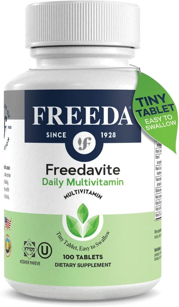 Freedavite Tiny Tablet - Moderate Multivitamin for Men and Women - Vitamin A, C, D, E, B1, B2, B6, B12, Biotin, Calcium, Zinc, Iron, Magnesium, Manganese, Copper, Selenium, Iodine - 100 Count
