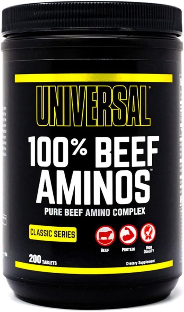 Universal 100% Beef Aminos Tablets | Pure Beef Amino Complex | Full Spectrum EAAs, BCAAs & Protein from Beef Protein Isolate & Pure Desiccated Argentine Beef Liver | 66 Servings, 200 Tablets