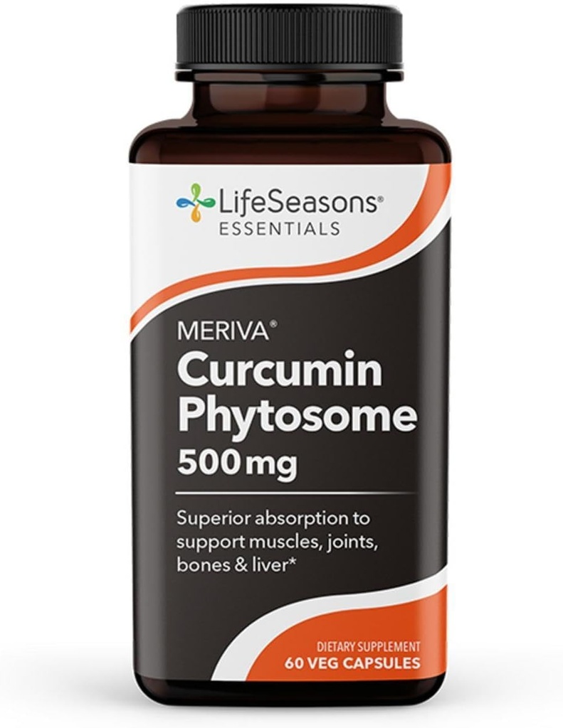 LifeSeasons Essentials Meriva Turmeric - Curcumin Phytosome Supplement - Supports Muscles Joints Bones & Liver - Enhance Circulation & Heart Health - Eases Body Stiffness & Aches - 60 Capsules