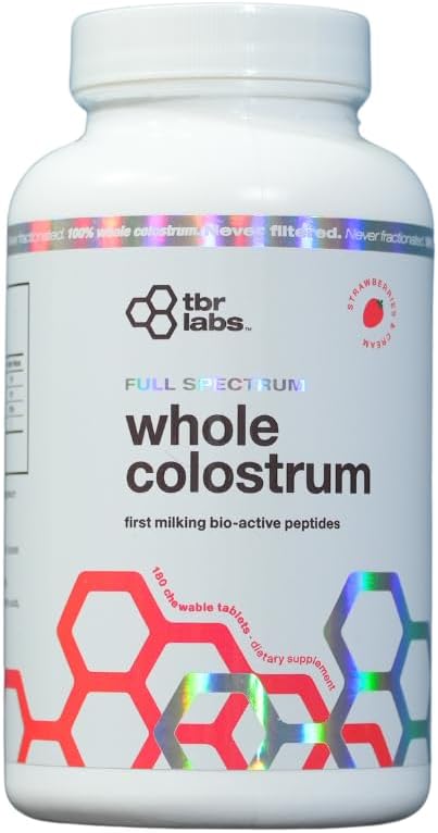 Bovine Colostrum Powder, Grass Fed, Gut Health, Bloating, Immunity, Skin & Hair, 400+ Bioactive Nutrients, Potent Bioavailable - Strawberries & Cream - 180 Tablets (90 Servings)