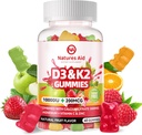 Natures Aid Sugar-Free Vitamin D3 K2 Gummies with Calcium + K2 (MK-7), Magnesium Citrate, Vitamin C, Extra Strength - Ultimate Absorption for Bone Muscle Teeth Immune, Vegan - 60 Gummies