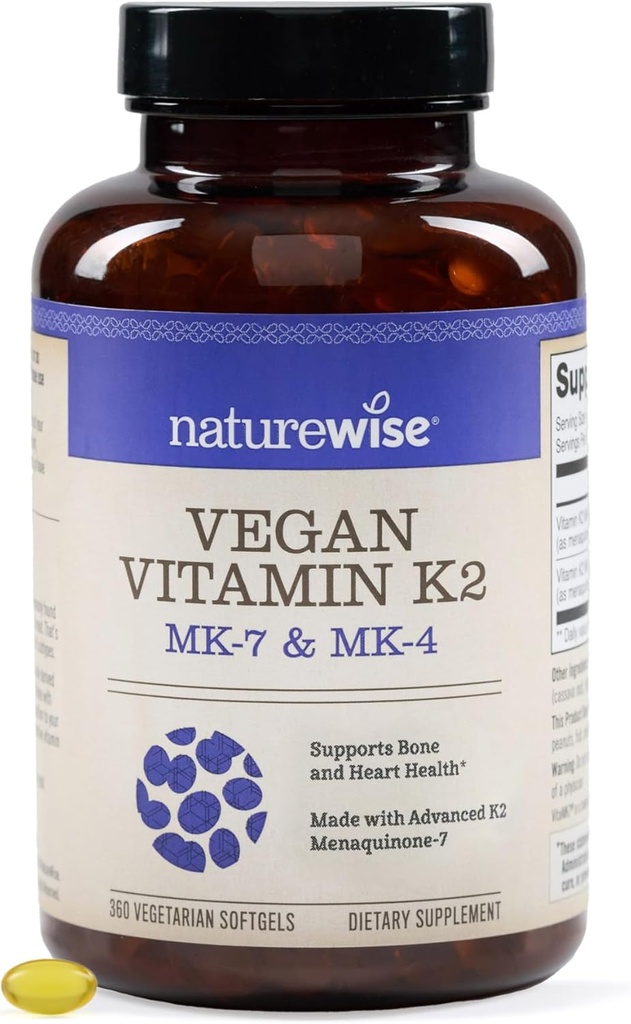 NatureWise Vitamin K2 600mcg Supplement with MK-7 100mcg & MK-4 500mcg - Enhanced Bioavailable Formula - K Complex for Bone and Heart Health - Vegan, Gluten Free, Non-GMO -360 Softgels[1-Year Supply]