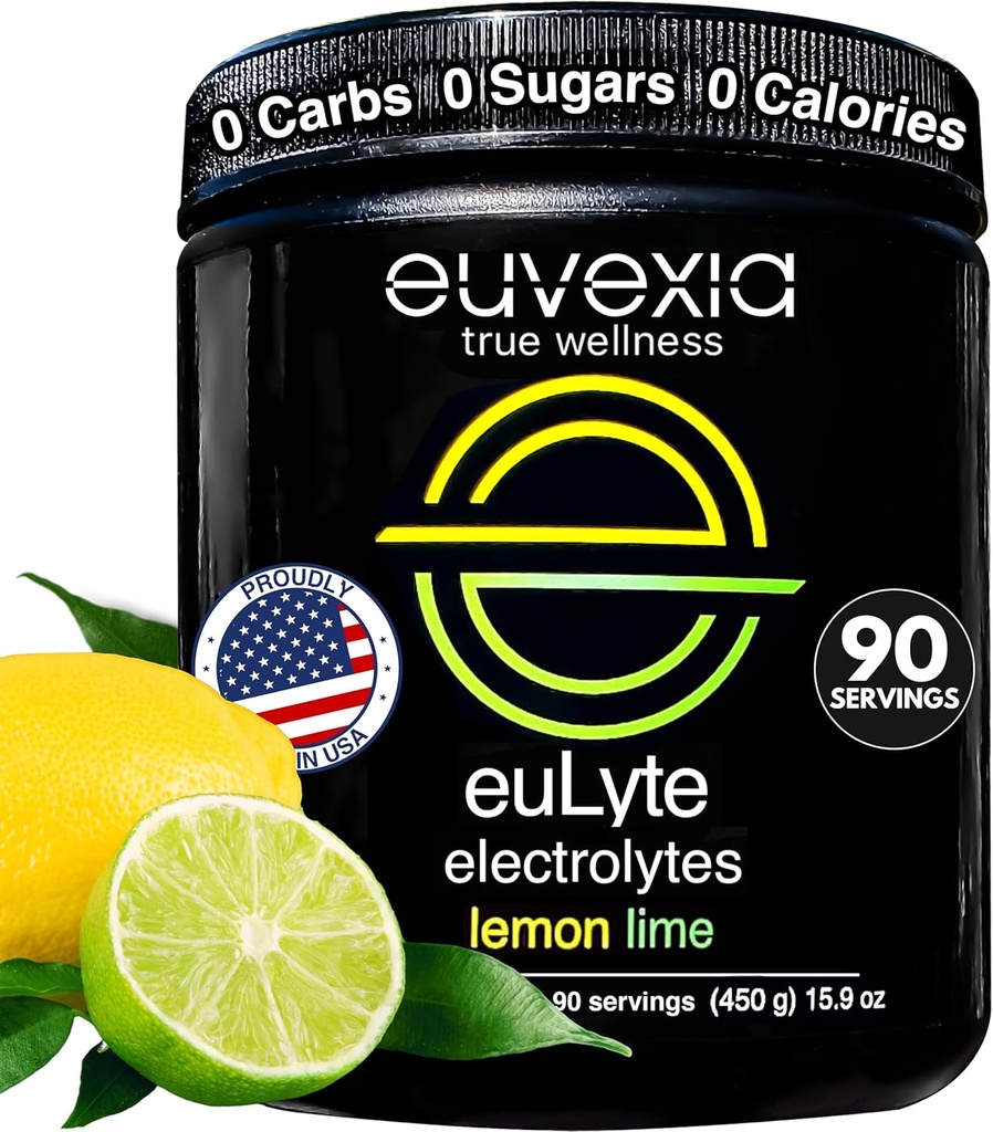 Dr Ekberg euLyte Instant Hydration Electrolytes Powder Zero Sugar Carb Calorie Lemon Lime Drink Mix • 80+ Minerals Magnesium Potassium Calcium Trace Minerals • Fasting Keto Stevia • 90 Servings