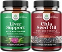 Bundle of Milk Thistle Liver Support Supplement and Chia Seed Oil Extract Capsules - Herbal Liver Supplement with Silymarin Milk Thistle - Plant Based Omega 3 6 9 Supplement
