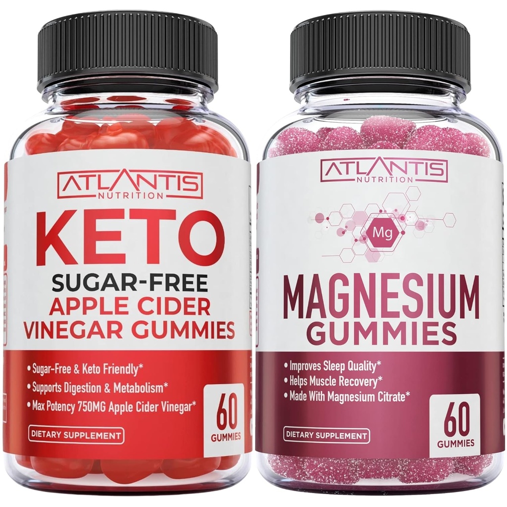 Magnesium 60 Gummies + Sugar Free Keto Apple Cider Vinegar 60 Gummies