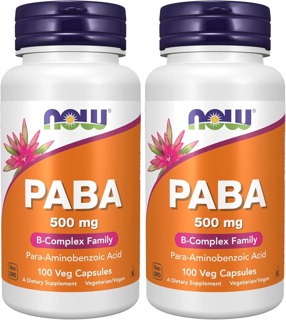 NOW Supplements, PABA (para-Aminobenzoic Acid) 500 mg, B-Complex Family, 100 Capsules (Pack of 2)