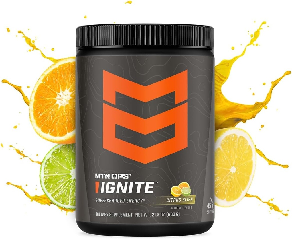 MTN OPS Ignite Supercharged Energy Drink Mix 45-Serving Tub, Citrus Bliss